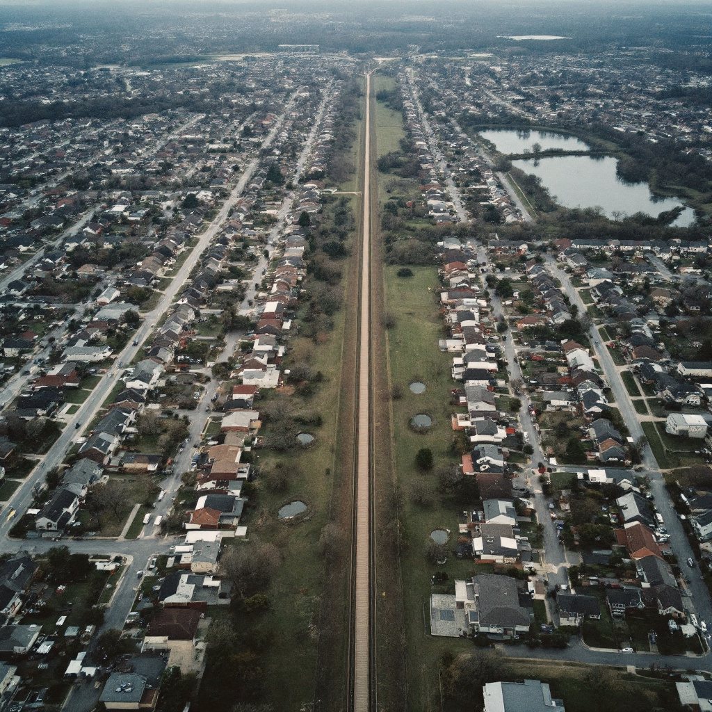 Rooftops and green corridors around McCordsville & Fortville, Indiana from above