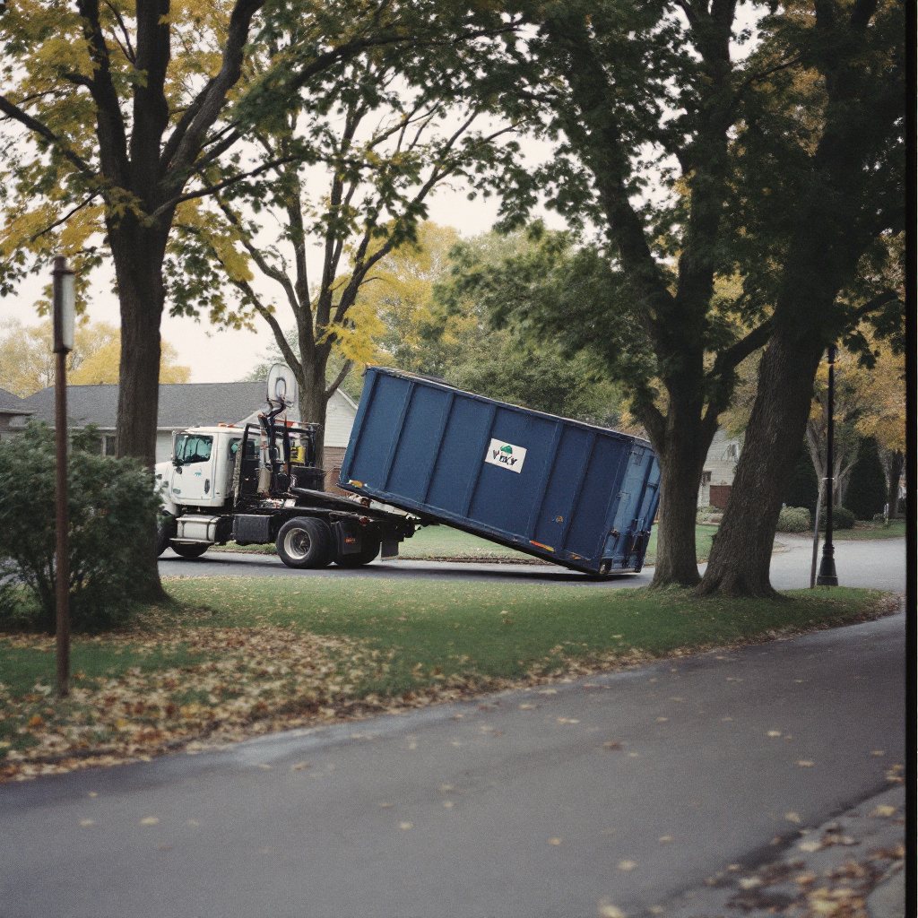 Roll-off truck delivering a container to an active job site street